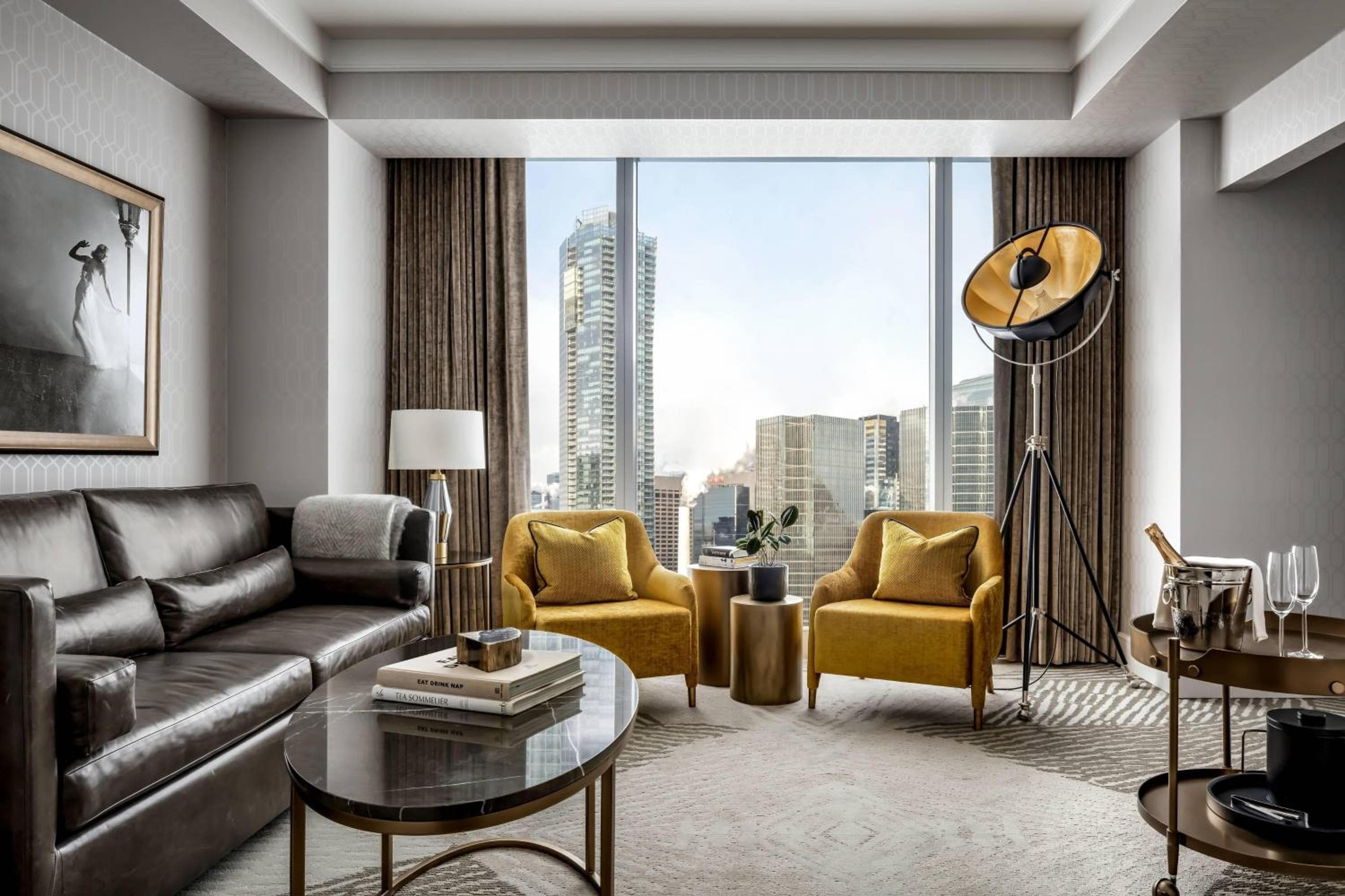 Club Lounge Access City View Corner Suite -1 King bed, living room with sofabed